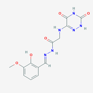 N'-[(E)-(2-hydroxy-3-methoxyphenyl)methylidene]-2-[(5-hydroxy-3-oxo-2,3-dihydro-1,2,4-triazin-6-yl)amino]acetohydrazide (non-preferred name)