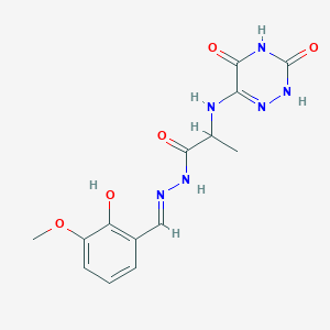 molecular formula C14H16N6O5 B7737894 2-[(3,5-dihydroxy-1,2,4-triazin-6-yl)amino]-N'-[(E)-(2-hydroxy-3-methoxyphenyl)methylidene]propanehydrazide (non-preferred name) 