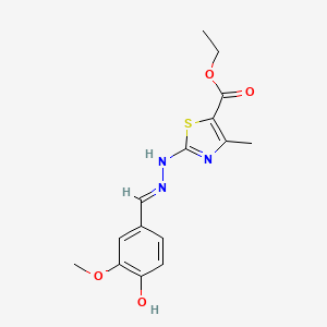molecular formula C15H17N3O4S B7738009 ethyl 2-[(2E)-2-[(4-hydroxy-3-methoxy-phenyl)methylene]hydrazino]-4-methyl-thiazole-5-carboxylate 