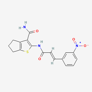 molecular formula C17H15N3O4S B7738072 2-{[(2E)-3-(3-nitrophenyl)prop-2-enoyl]amino}-5,6-dihydro-4H-cyclopenta[b]thiophene-3-carboxamide 