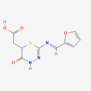molecular formula C10H9N3O4S B7738085 (E)-2-(2-((furan-2-ylmethylene)amino)-5-oxo-5,6-dihydro-4H-1,3,4-thiadiazin-6-yl)acetic acid 