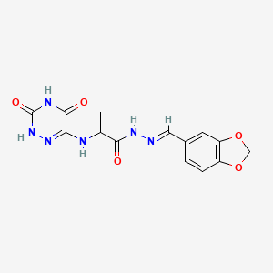molecular formula C14H14N6O5 B7738199 (E)-N'-(benzo[d][1,3]dioxol-5-ylmethylene)-2-((3,5-dioxo-2,3,4,5-tetrahydro-1,2,4-triazin-6-yl)amino)propanehydrazide 