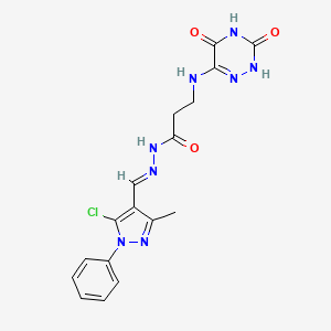 N'-[(E)-(5-chloro-3-methyl-1-phenyl-1H-pyrazol-4-yl)methylidene]-3-[(3,5-dihydroxy-1,2,4-triazin-6-yl)amino]propanehydrazide (non-preferred name)