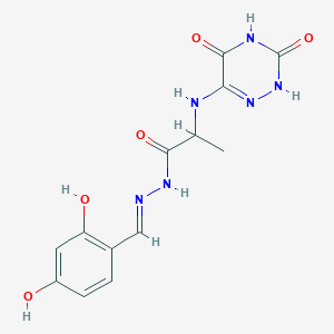 molecular formula C13H14N6O5 B7738249 N'-[(E)-(2,4-dihydroxyphenyl)methylidene]-2-[(3,5-dihydroxy-1,2,4-triazin-6-yl)amino]propanehydrazide (non-preferred name) 