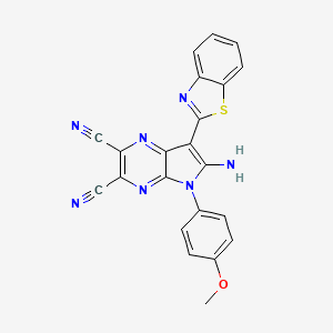molecular formula C22H13N7OS B7738366 6-amino-7-(1,3-benzothiazol-2-yl)-5-(4-methoxyphenyl)-5H-pyrrolo[2,3-b]pyrazine-2,3-dicarbonitrile 