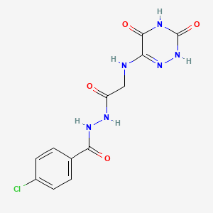 molecular formula C12H11ClN6O4 B7738390 4-chloro-N'-(2-((3,5-dioxo-2,3,4,5-tetrahydro-1,2,4-triazin-6-yl)amino)acetyl)benzohydrazide 