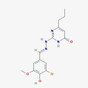 molecular formula C15H17BrN4O3 B7738472 2-[(2E)-2-(3-bromo-4-hydroxy-5-methoxybenzylidene)hydrazinyl]-6-propylpyrimidin-4(3H)-one 