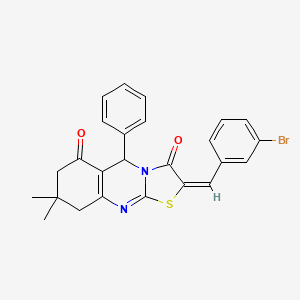 (2E)-2-(3-bromobenzylidene)-8,8-dimethyl-5-phenyl-8,9-dihydro-5H-[1,3]thiazolo[2,3-b]quinazoline-3,6(2H,7H)-dione