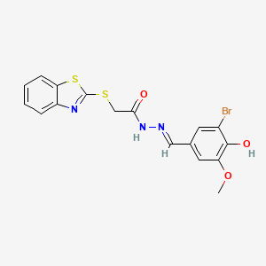 molecular formula C17H14BrN3O3S2 B7738520 2-(1,3-benzothiazol-2-ylsulfanyl)-N'-[(E)-(3-bromo-4-hydroxy-5-methoxyphenyl)methylidene]acetohydrazide CAS No. 302950-64-7