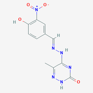 molecular formula C11H10N6O4 B7738540 4-Hydroxy-3-nitrobenzaldehyde (6-methyl-3-oxo-2,3-dihydro-1,2,4-triazin-5-yl)hydrazone 