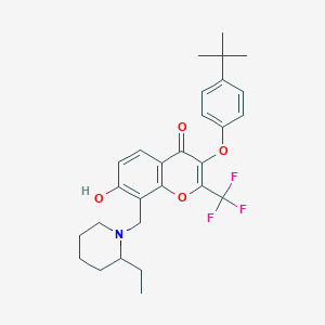 molecular formula C28H32F3NO4 B7738553 3-(4-tert-butylphenoxy)-8-[(2-ethylpiperidin-1-yl)methyl]-7-hydroxy-2-(trifluoromethyl)-4H-chromen-4-one 