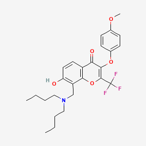molecular formula C26H30F3NO5 B7738575 8-[(dibutylamino)methyl]-7-hydroxy-3-(4-methoxyphenoxy)-2-(trifluoromethyl)-4H-chromen-4-one 