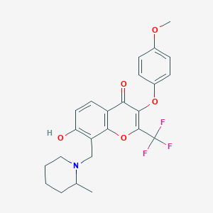 molecular formula C24H24F3NO5 B7738579 7-hydroxy-3-(4-methoxyphenoxy)-8-[(2-methylpiperidin-1-yl)methyl]-2-(trifluoromethyl)-4H-chromen-4-one 