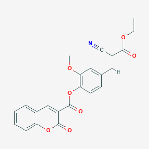 molecular formula C23H17NO7 B7738596 4-[(1E)-2-cyano-3-ethoxy-3-oxoprop-1-en-1-yl]-2-methoxyphenyl 2-oxo-2H-chromene-3-carboxylate 