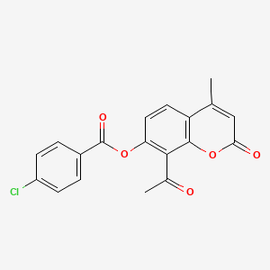 molecular formula C19H13ClO5 B7738694 8-acetyl-4-methyl-2-oxo-2H-chromen-7-yl 4-chlorobenzoate 