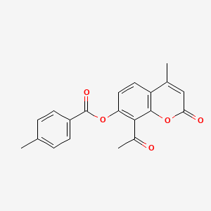 molecular formula C20H16O5 B7738700 8-acetyl-4-methyl-2-oxo-2H-chromen-7-yl 4-methylbenzoate 