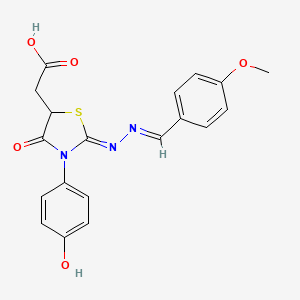 2-[(2Z)-3-(4-hydroxyphenyl)-2-[(E)-(4-methoxyphenyl)methylidenehydrazinylidene]-4-oxo-1,3-thiazolidin-5-yl]acetic acid