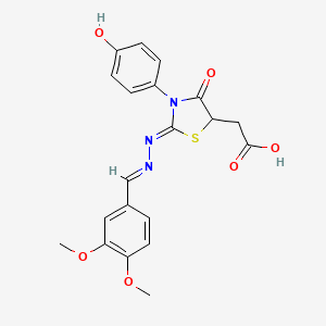 2-[(2Z)-2-[(E)-(3,4-dimethoxyphenyl)methylidenehydrazinylidene]-3-(4-hydroxyphenyl)-4-oxo-1,3-thiazolidin-5-yl]acetic acid