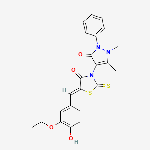 molecular formula C23H21N3O4S2 B7738837 (5Z)-3-(1,5-dimethyl-3-oxo-2-phenyl-2,3-dihydro-1H-pyrazol-4-yl)-5-(3-ethoxy-4-hydroxybenzylidene)-2-thioxo-1,3-thiazolidin-4-one 