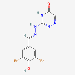 molecular formula C10H7Br2N5O2 B7738960 (E)-3-(2-(3,5-dibromo-4-hydroxybenzylidene)hydrazinyl)-1,2,4-triazin-5(4H)-one 