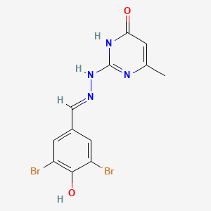 (E)-2-(2-(3,5-dibromo-4-hydroxybenzylidene)hydrazinyl)-6-methylpyrimidin-4(3H)-one