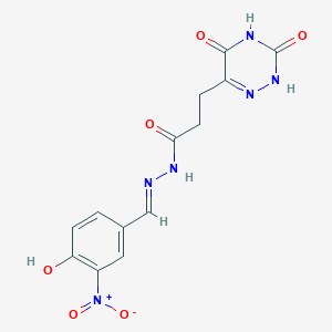 3-(3,5-dihydroxy-1,2,4-triazin-6-yl)-N'-[(E)-(4-hydroxy-3-nitrophenyl)methylidene]propanehydrazide