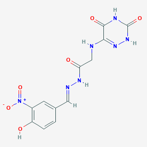2-[(3,5-dioxo-2H-1,2,4-triazin-6-yl)amino]-N-[(E)-(4-hydroxy-3-nitrophenyl)methylideneamino]acetamide