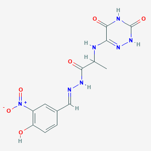 2-[(3,5-dioxo-2H-1,2,4-triazin-6-yl)amino]-N-[(E)-(4-hydroxy-3-nitrophenyl)methylideneamino]propanamide