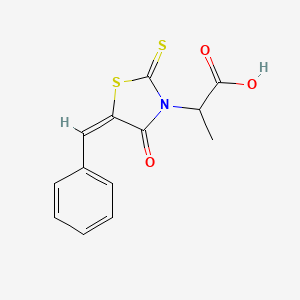 molecular formula C13H11NO3S2 B7739754 2-[(5E)-5-benzylidene-4-oxo-2-sulfanylidene-1,3-thiazolidin-3-yl]propanoic acid 