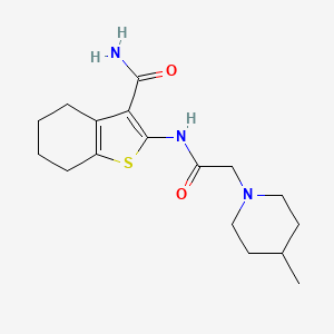 molecular formula C17H25N3O2S B7739813 2-[[2-(4-Methylpiperidin-1-yl)acetyl]amino]-4,5,6,7-tetrahydro-1-benzothiophene-3-carboxamide 