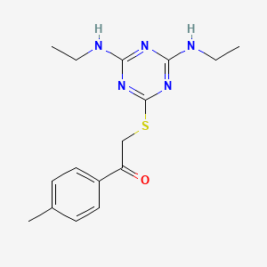 molecular formula C16H21N5OS B7739885 2-{[4,6-Bis(ethylamino)-1,3,5-triazin-2-yl]sulfanyl}-1-(4-methylphenyl)ethanone 