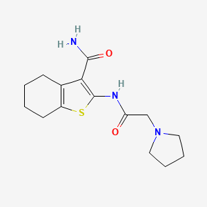 molecular formula C15H21N3O2S B7739886 2-[(2-Pyrrolidin-1-ylacetyl)amino]-4,5,6,7-tetrahydro-1-benzothiophene-3-carboxamide 