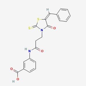 3-[3-[(5E)-5-benzylidene-4-oxo-2-sulfanylidene-1,3-thiazolidin-3-yl]propanoylamino]benzoic acid