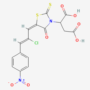 2-[(5E)-5-[(Z)-2-chloro-3-(4-nitrophenyl)prop-2-enylidene]-4-oxo-2-sulfanylidene-1,3-thiazolidin-3-yl]butanedioic acid