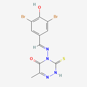 4-[(E)-(3,5-dibromo-4-hydroxyphenyl)methylideneamino]-6-methyl-3-sulfanylidene-2H-1,2,4-triazin-5-one