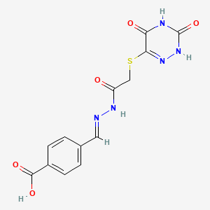 molecular formula C13H11N5O5S B7740235 4-[(E)-(2-{[(3,5-dihydroxy-1,2,4-triazin-6-yl)sulfanyl]acetyl}hydrazinylidene)methyl]benzoic acid 