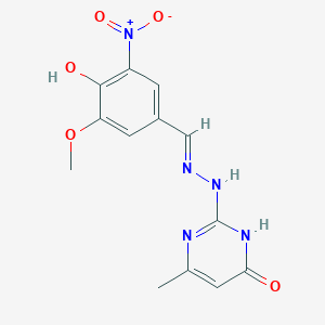 molecular formula C13H13N5O5 B7740248 2-[(2E)-2-(4-hydroxy-3-methoxy-5-nitrobenzylidene)hydrazinyl]-6-methylpyrimidin-4(3H)-one 