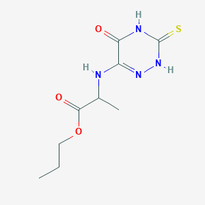 molecular formula C9H14N4O3S B7740346 Propyl 2-((5-oxo-3-thioxo-2,3,4,5-tetrahydro-1,2,4-triazin-6-YL)amino)propanoate 