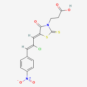 3-[(5Z)-5-[(Z)-2-chloro-3-(4-nitrophenyl)prop-2-enylidene]-4-oxo-2-sulfanylidene-1,3-thiazolidin-3-yl]propanoic acid