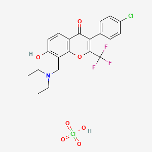 3-(4-Chlorophenyl)-8-(diethylaminomethyl)-7-hydroxy-2-(trifluoromethyl)chromen-4-one;perchloric acid