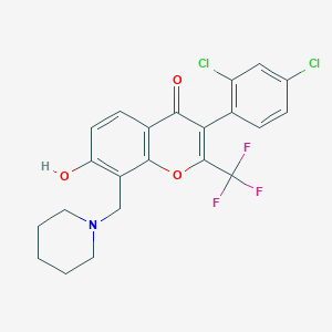 molecular formula C22H18Cl2F3NO3 B7740434 3-(2,4-dichlorophenyl)-7-hydroxy-8-(piperidin-1-ylmethyl)-2-(trifluoromethyl)-4H-chromen-4-one 