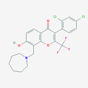 molecular formula C23H20Cl2F3NO3 B7740454 8-(Azepan-1-ylmethyl)-3-(2,4-dichlorophenyl)-7-hydroxy-2-(trifluoromethyl)chromen-4-one 