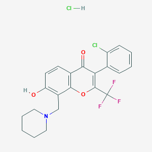 molecular formula C22H20Cl2F3NO3 B7740464 3-(2-Chlorophenyl)-7-hydroxy-8-(piperidin-1-ylmethyl)-2-(trifluoromethyl)chromen-4-one;hydrochloride 