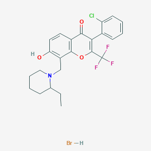 3-(2-Chlorophenyl)-8-[(2-ethylpiperidin-1-yl)methyl]-7-hydroxy-2-(trifluoromethyl)chromen-4-one;hydrobromide