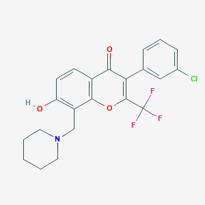 molecular formula C22H19ClF3NO3 B7740511 3-(3-chlorophenyl)-7-hydroxy-8-(piperidin-1-ylmethyl)-2-(trifluoromethyl)-4H-chromen-4-one 