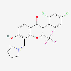 molecular formula C21H16Cl2F3NO3 B7740585 3-(2,4-Dichlorophenyl)-7-hydroxy-8-(pyrrolidin-1-ylmethyl)-2-(trifluoromethyl)chromen-4-one 