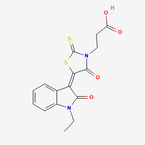 3-[(5E)-5-(1-ethyl-2-oxoindol-3-ylidene)-4-oxo-2-sulfanylidene-1,3-thiazolidin-3-yl]propanoic acid