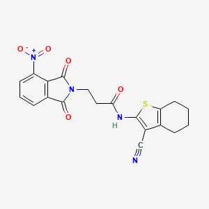 molecular formula C20H16N4O5S B7740773 N-(3-cyano-4,5,6,7-tetrahydro-1-benzothiophen-2-yl)-3-(4-nitro-1,3-dioxoisoindol-2-yl)propanamide 