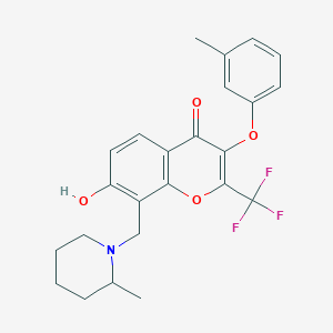 molecular formula C24H24F3NO4 B7740782 7-hydroxy-3-(3-methylphenoxy)-8-[(2-methylpiperidin-1-yl)methyl]-2-(trifluoromethyl)-4H-chromen-4-one 