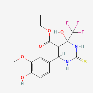 Ethyl 4-hydroxy-6-(4-hydroxy-3-methoxyphenyl)-2-thioxo-4-(trifluoromethyl)hexahydropyrimidine-5-carboxylate
